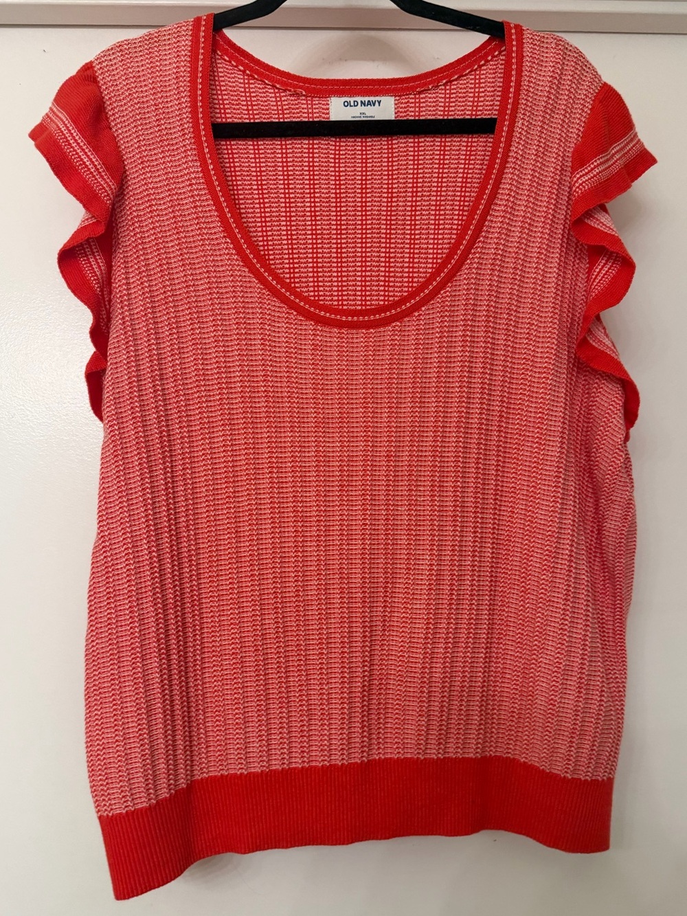 Old Navy Coral Red Knit Ruffle-Sleeve Tank